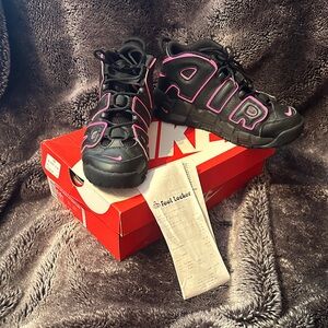 Nike Black and Pink Air More Uptempo Sneakers - 5.5Y